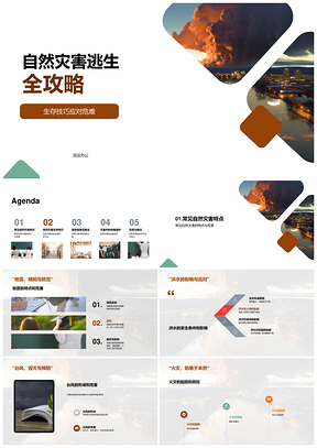 自然灾害逃生生存技巧应对地震洪水台风火山爆发PPT模板