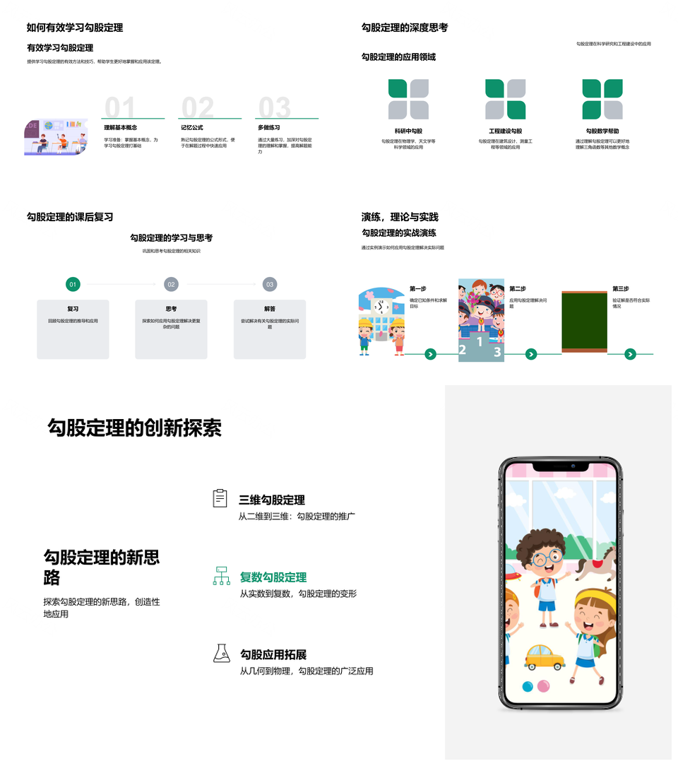 勾股定理教学实践推导应用实例解析PPT模板