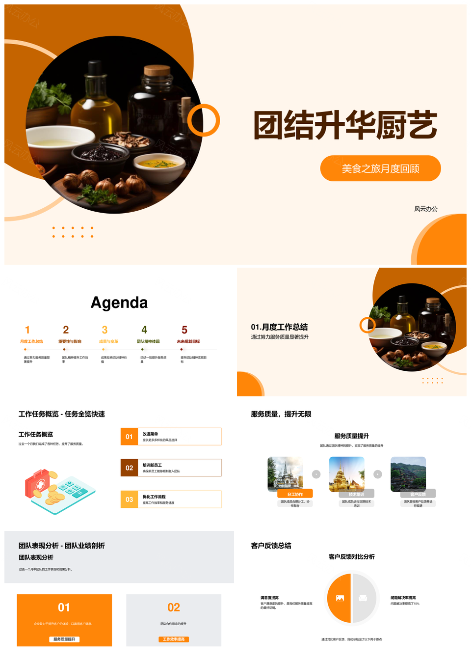 团结升华厨艺月结服务提效分析PPT模板