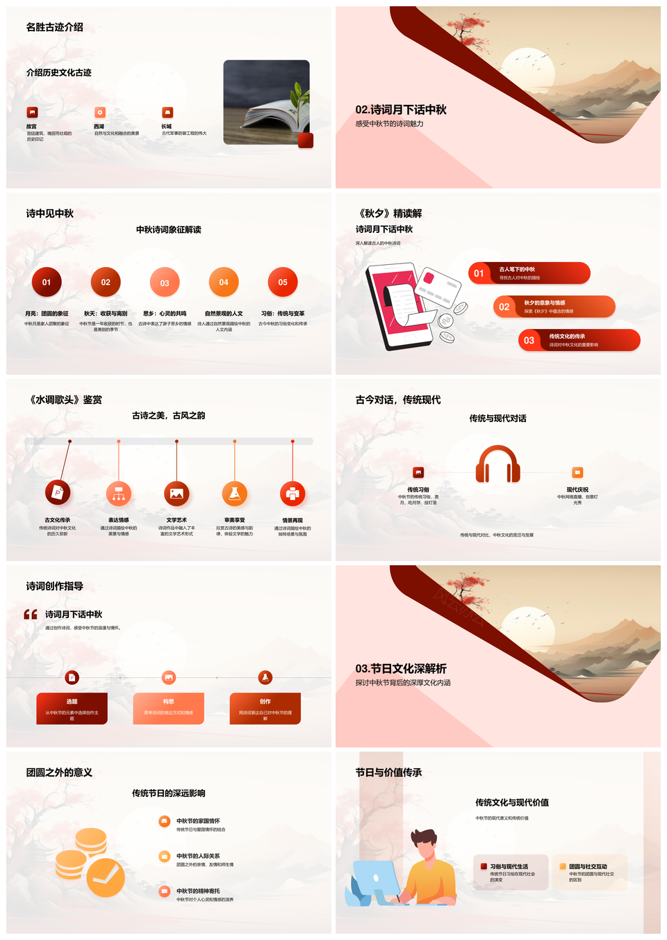 中秋诗词传统教育月神习俗溯源PPT模板