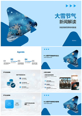 大雪节气传统媒体特派记者解读新闻历史雪花PPT模板