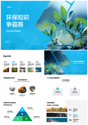 环保知识争霸赛绿校教育实践有奖竞答解题绿叶PPT模板