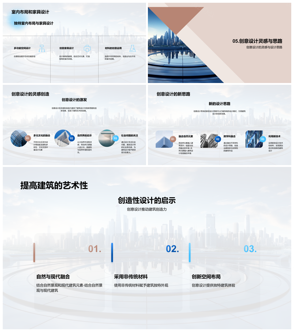 2025创意建筑设计起源与现代摩天大楼趋势PPT模板