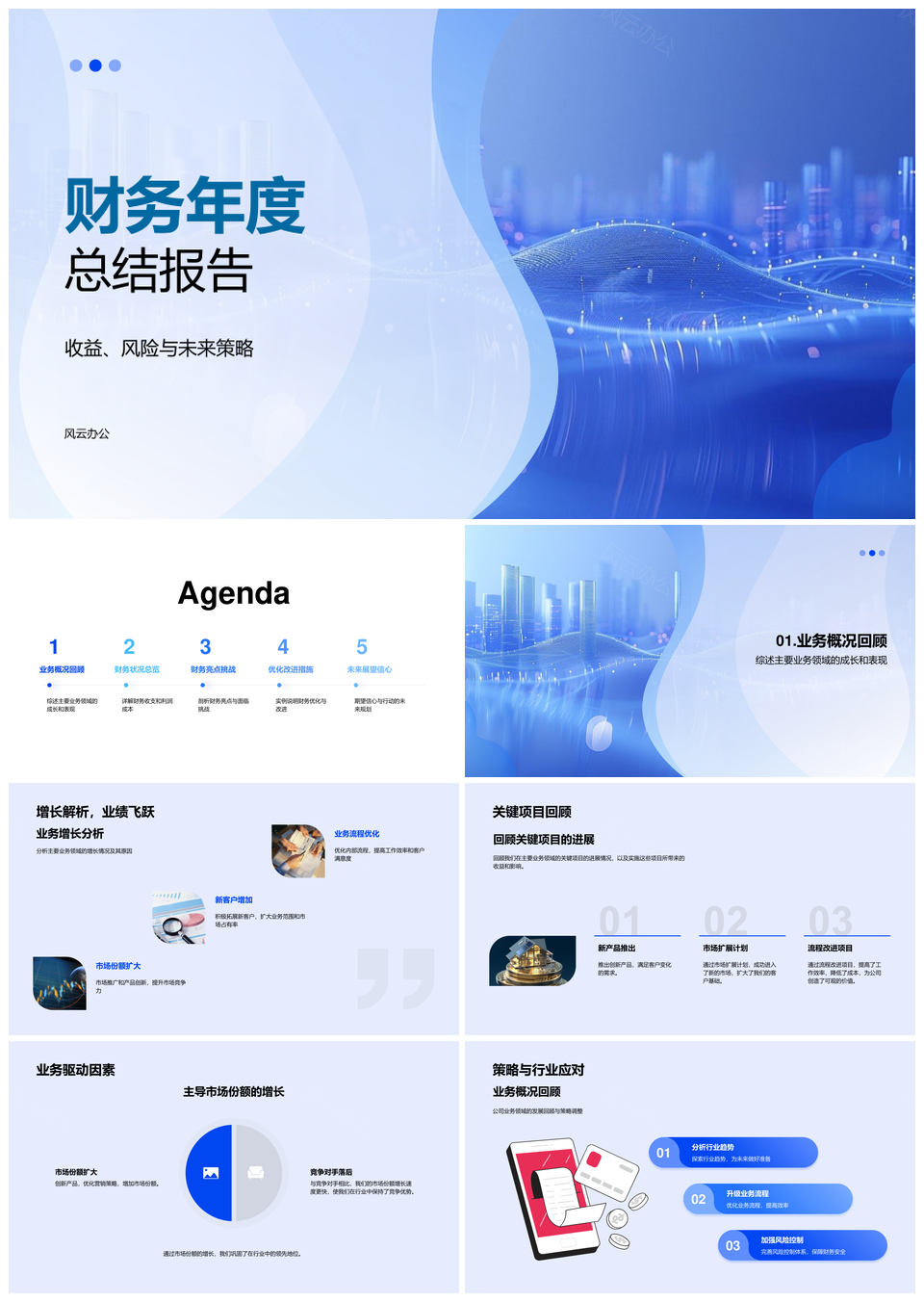 财务年度总结业务增长分析风控战略调整PPT模板
