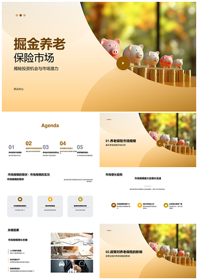 掘金基本养老保险市场规模增长政策产品设计PPT模板