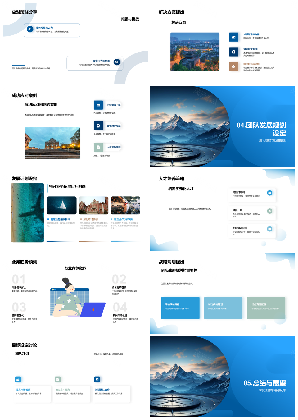 旅游业务季度团队发展挑战架构策略规划山脉PPT模板