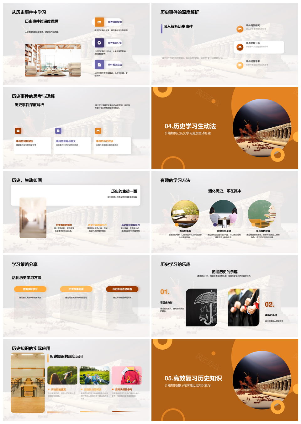 历史学习预见未来教育活动影卷PPT模板