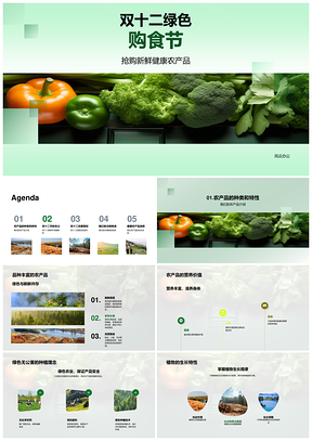 双十二绿色购食节鲜农产品满减优惠冷链直达PPT模板