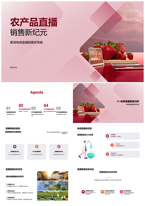 双十二农林牧渔草莓直播营销策划PPT模板