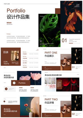 欧美简约咖色视觉排版作品集画册展示PPT模板
