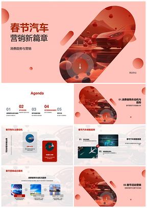 春节汽车消费趋势与红色车型营销活动PPT模板