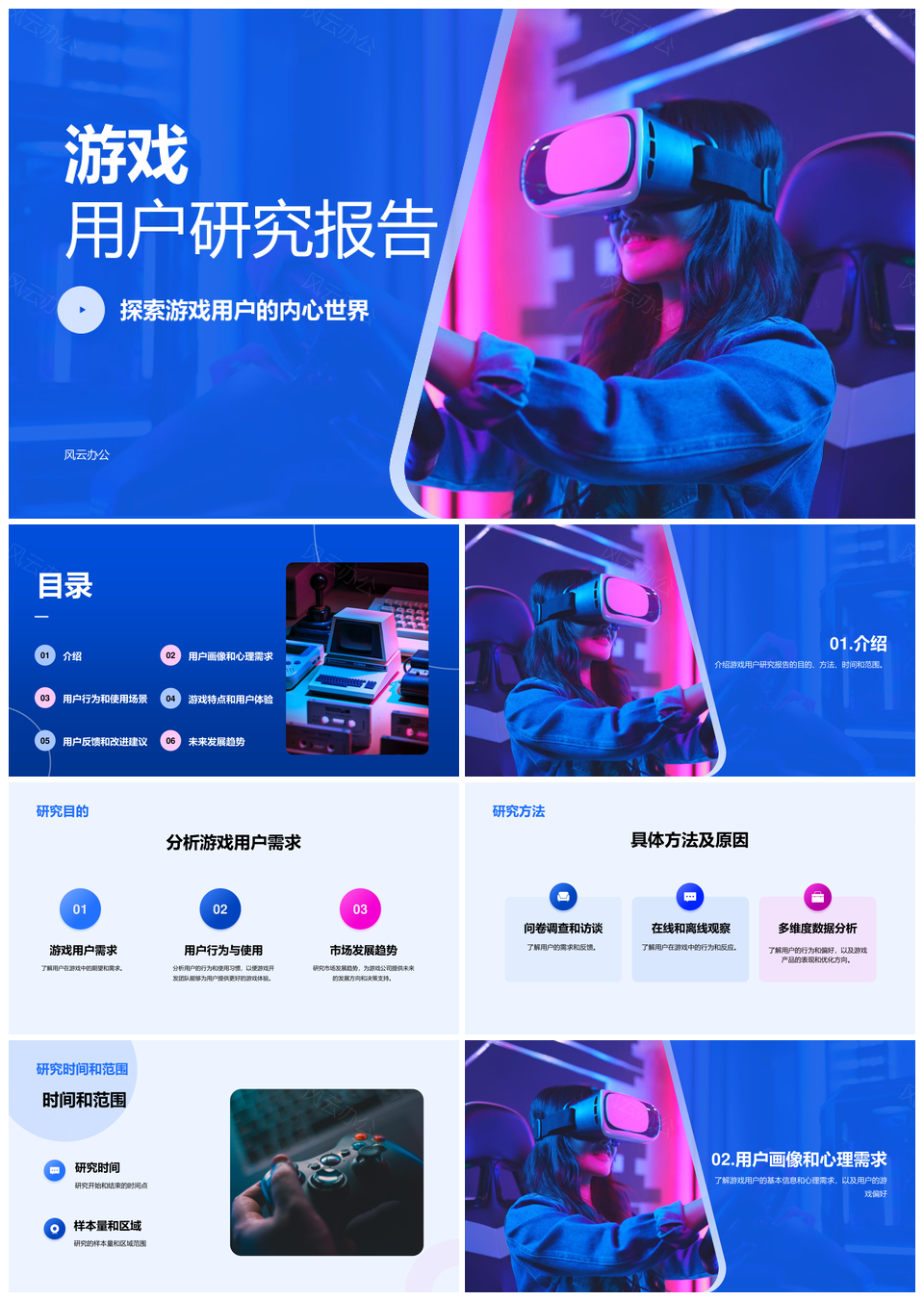 蓝色现代商务游戏用户研究报告PPT模板