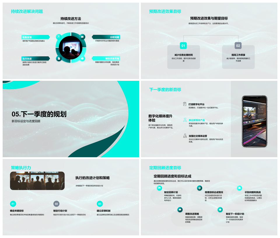 传媒部门季度业绩目标成就挑战改进策略汇报PPT模板