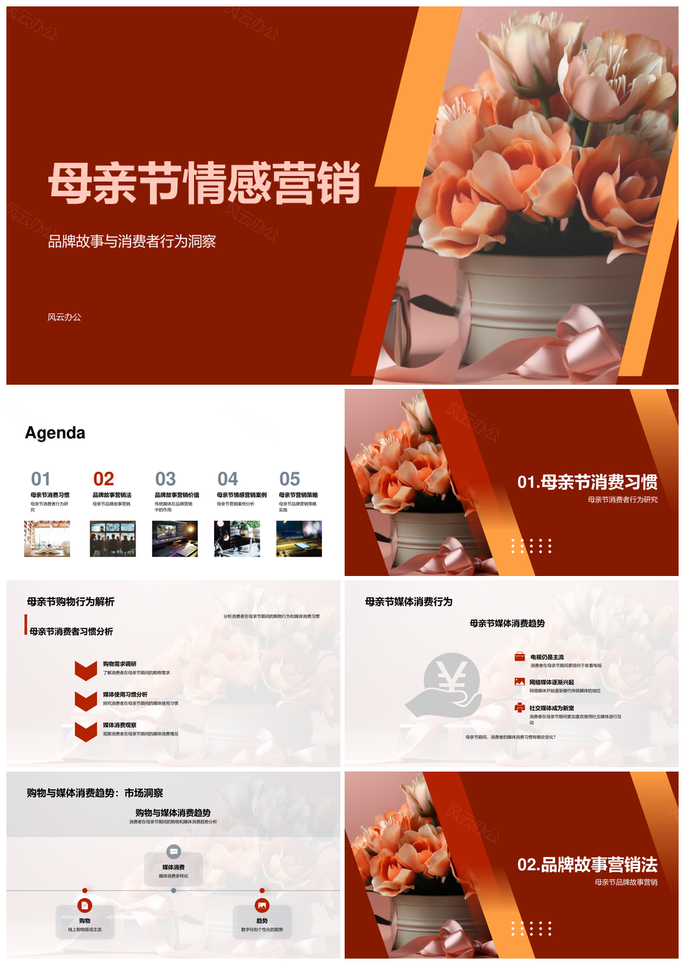 母亲节品牌故事营销消费行为传统媒体花束影响力PPT模板