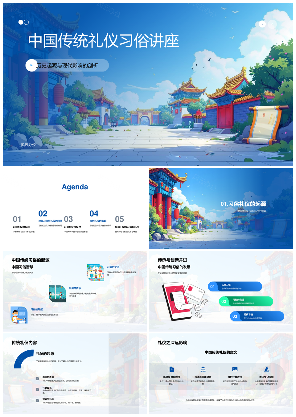 中国传统礼仪习俗历史现代传承与节俗PPT模板