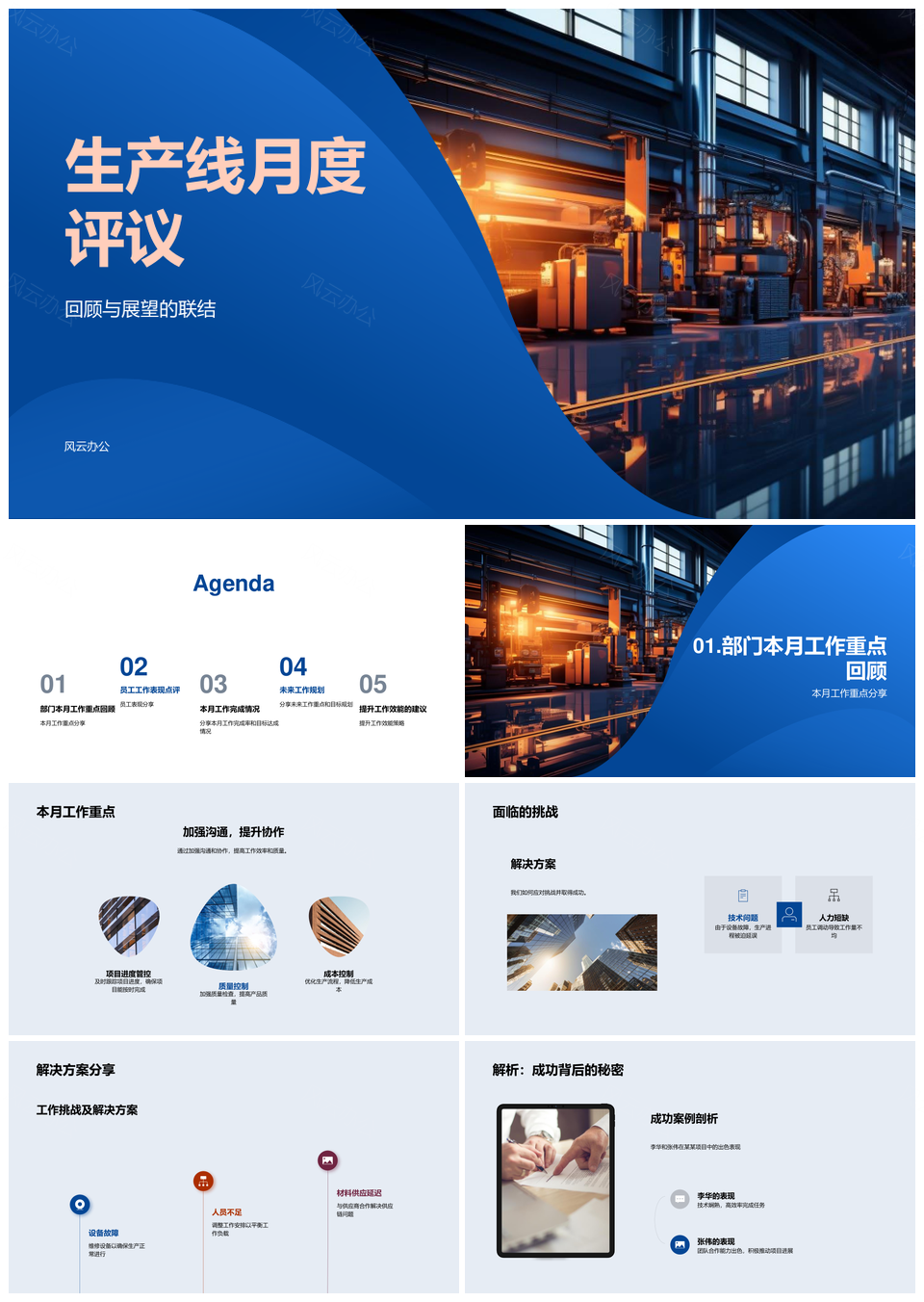 工业机械生产线月评总结重点挑战对策员工表现目标完成规划PPT模板