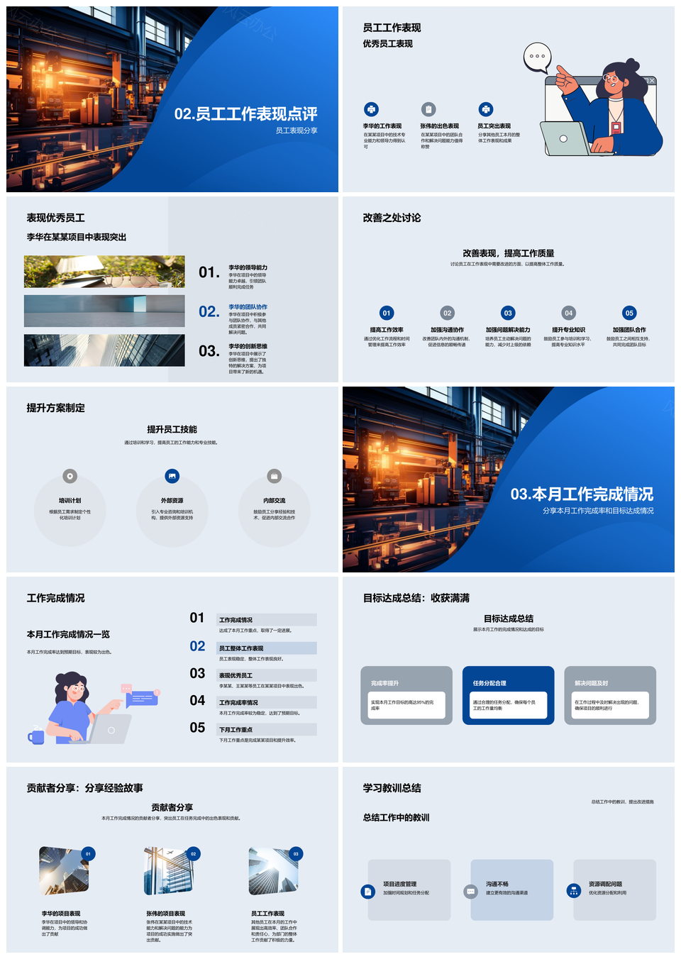 工业机械生产线月评总结重点挑战对策员工表现目标完成规划PPT模板