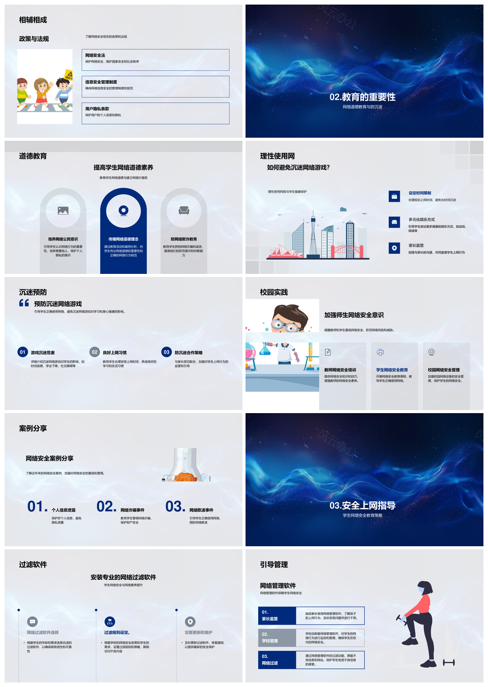 网络安全教育防护道德素养沉迷预防管理PPT模板