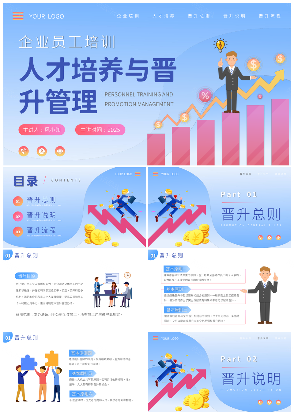 2025企业人才培养晋升管理扁平风PPT模板