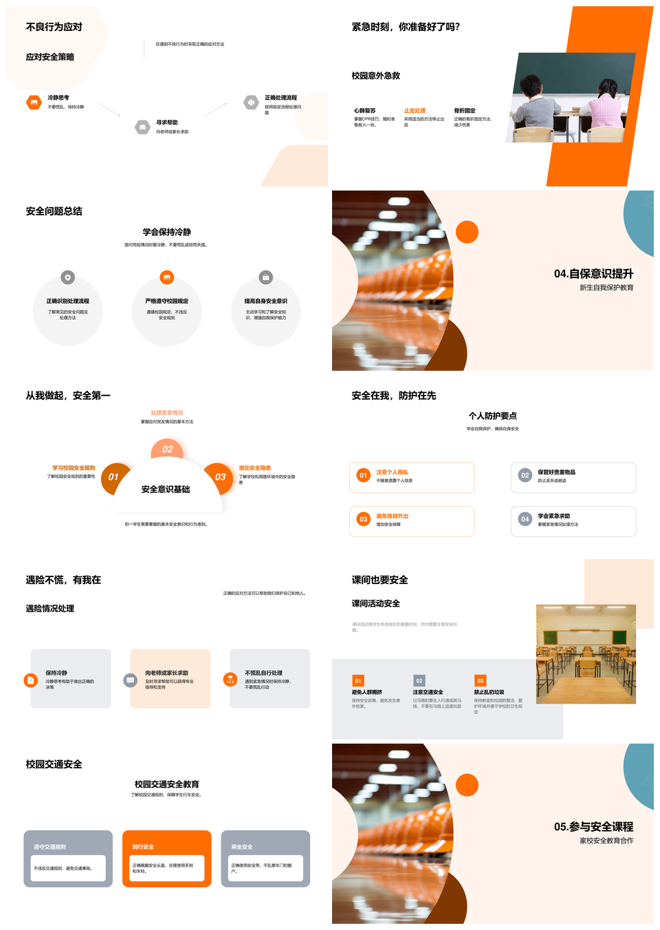 初一生校园人身食品网络安全教育家校合作头盔PPT模板