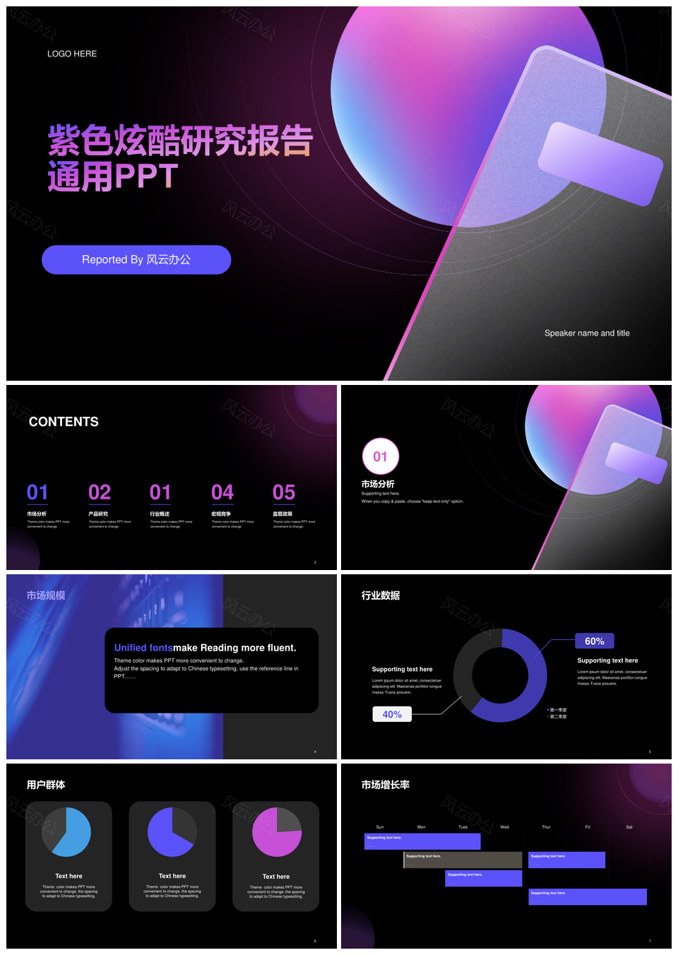 紫色渐变炫酷简约工作总结报告PPT模板