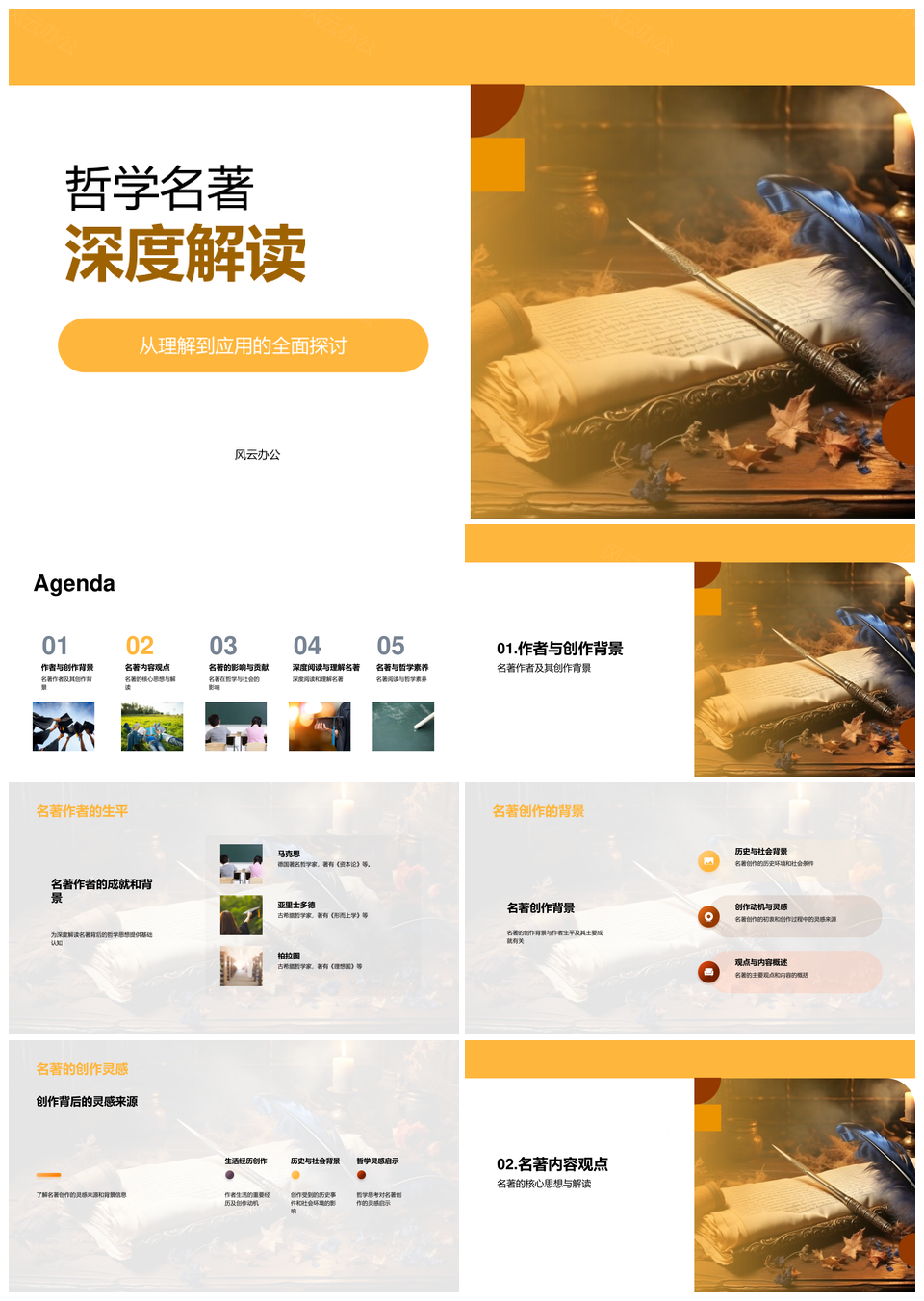 古代卷轴哲学名著思想体系探源PPT模板