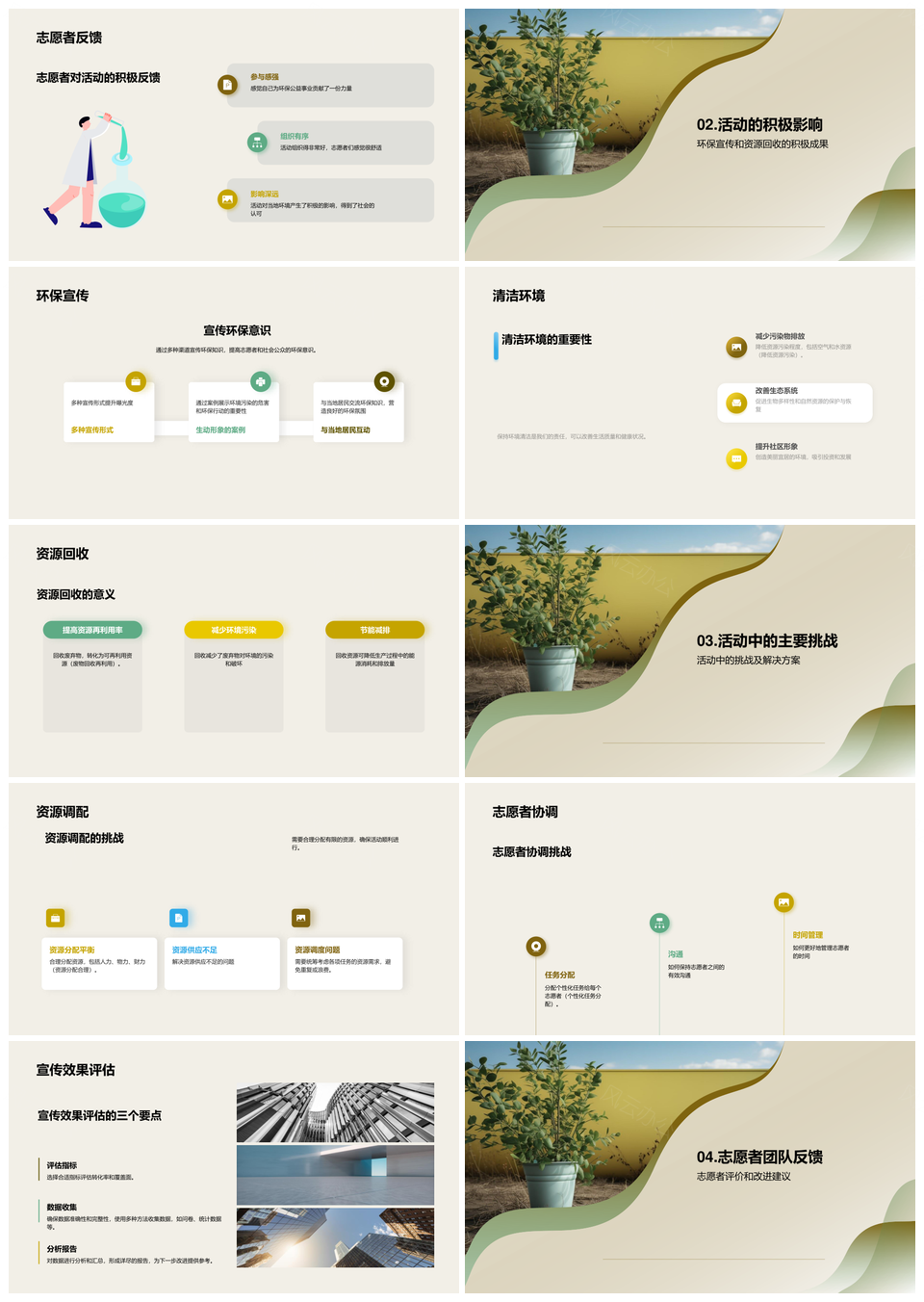 志愿者洁境倡环保回收资源展成果PPT模板