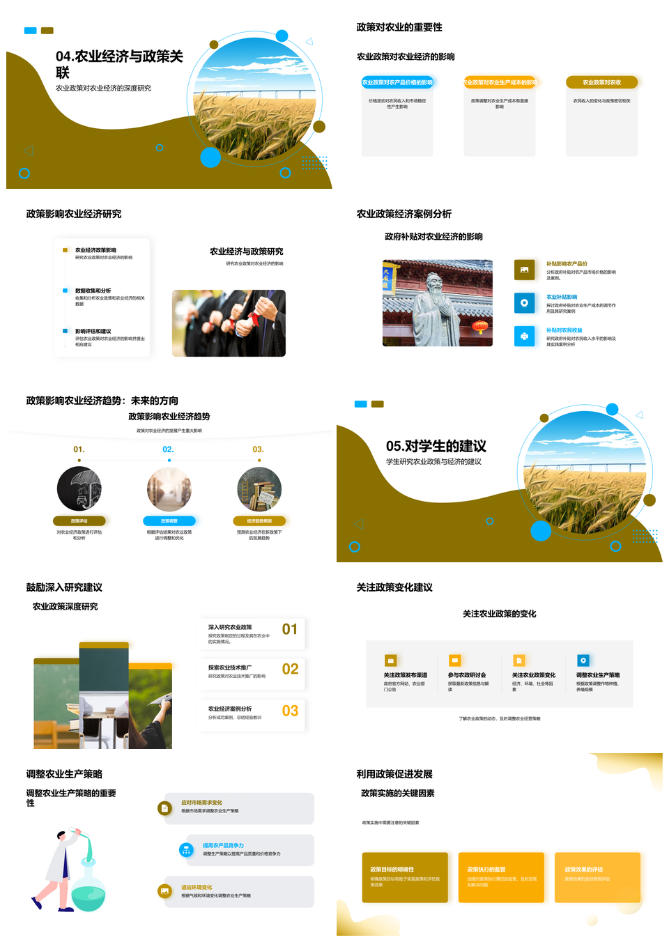 农业政策经济交互影响农技推广小麦田PPT模板