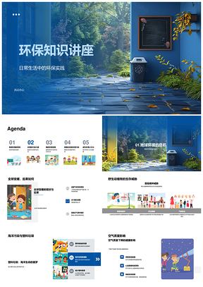 环保知识讲座全球变暖减缓绿色出行厨余堆肥PPT模板