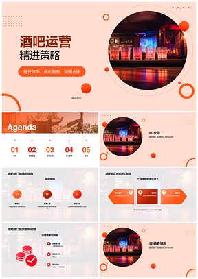 酒吧部门经理架构流程吧台分工业绩问题总结报告PPT模板