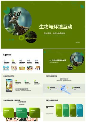 生物环境互动保护多样节约资源护森林PPT模板