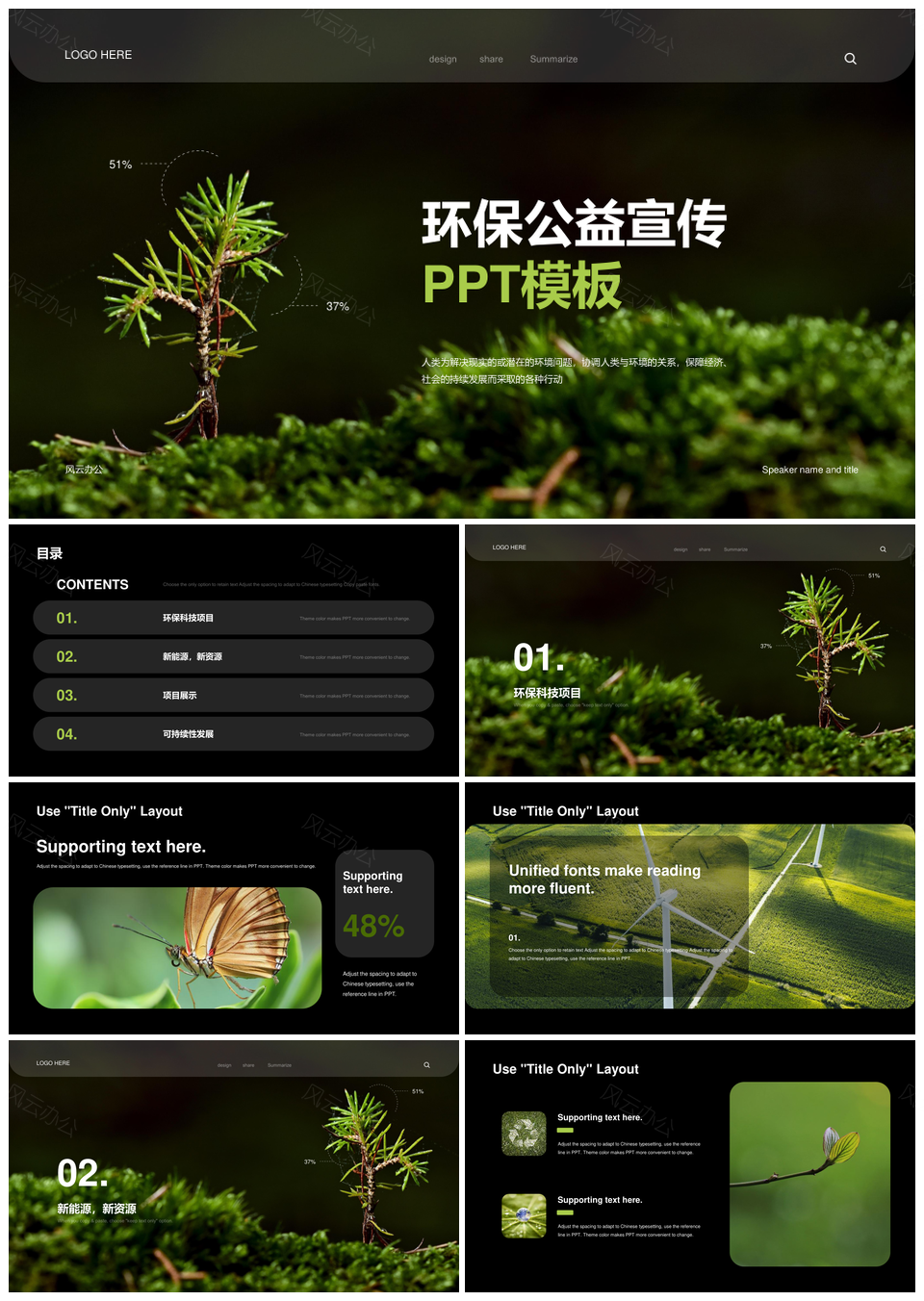 环保公益节能节约爱护环境宣传PPT模板