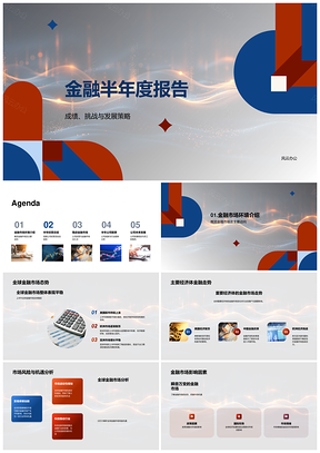 金融半年报市场经营收益增长趋势风险机遇PPT模板