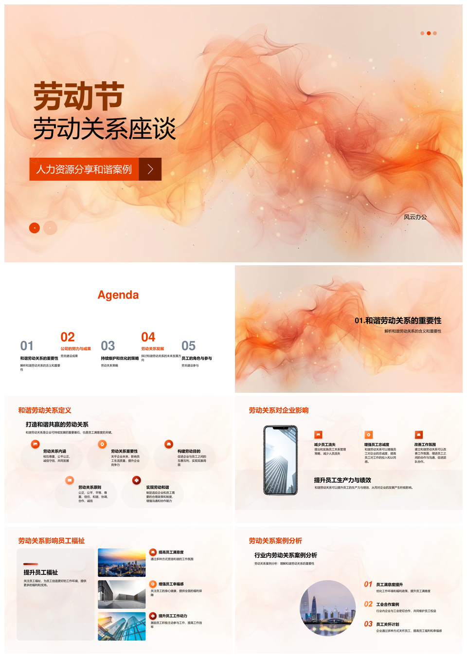 劳动节人力资源和谐劳动关系员工福祉座谈PPT模板