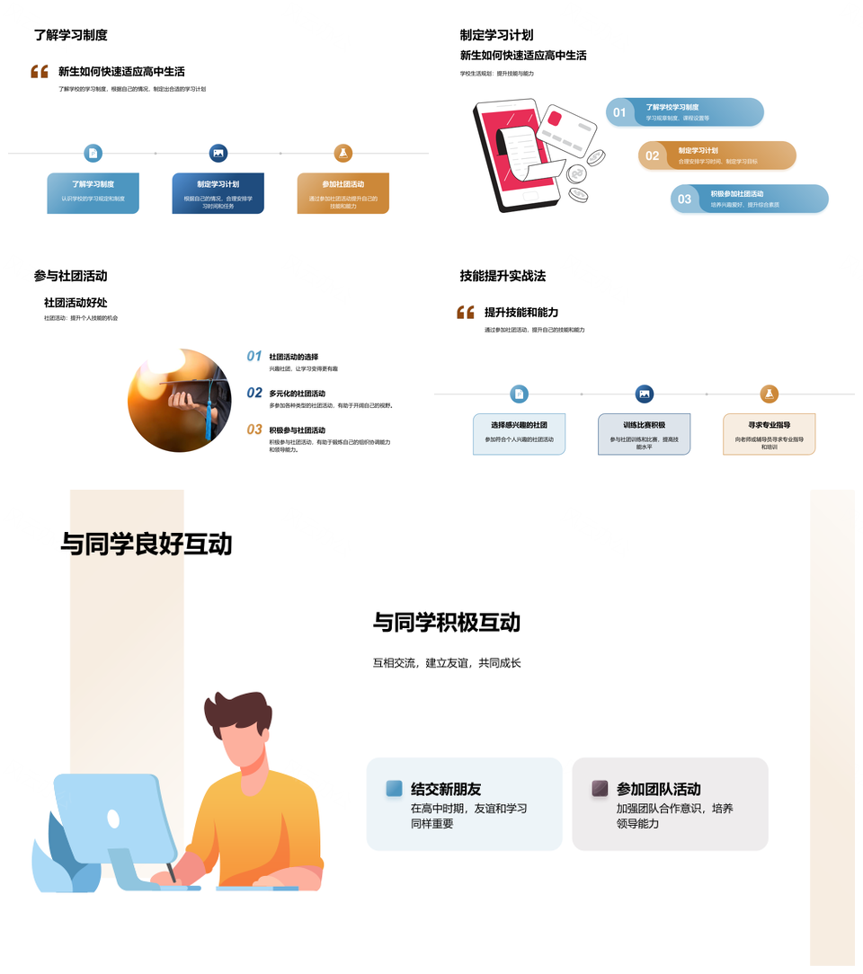 高一学业规划适应学制选课学习成长PPT模板