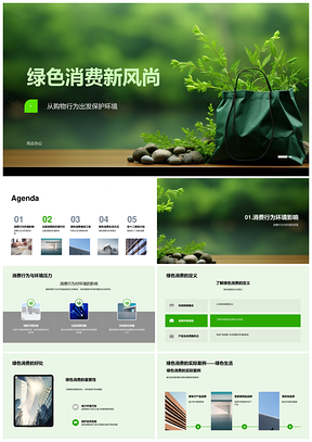 双十二绿色消费转型环保认证购物新模式PPT模板