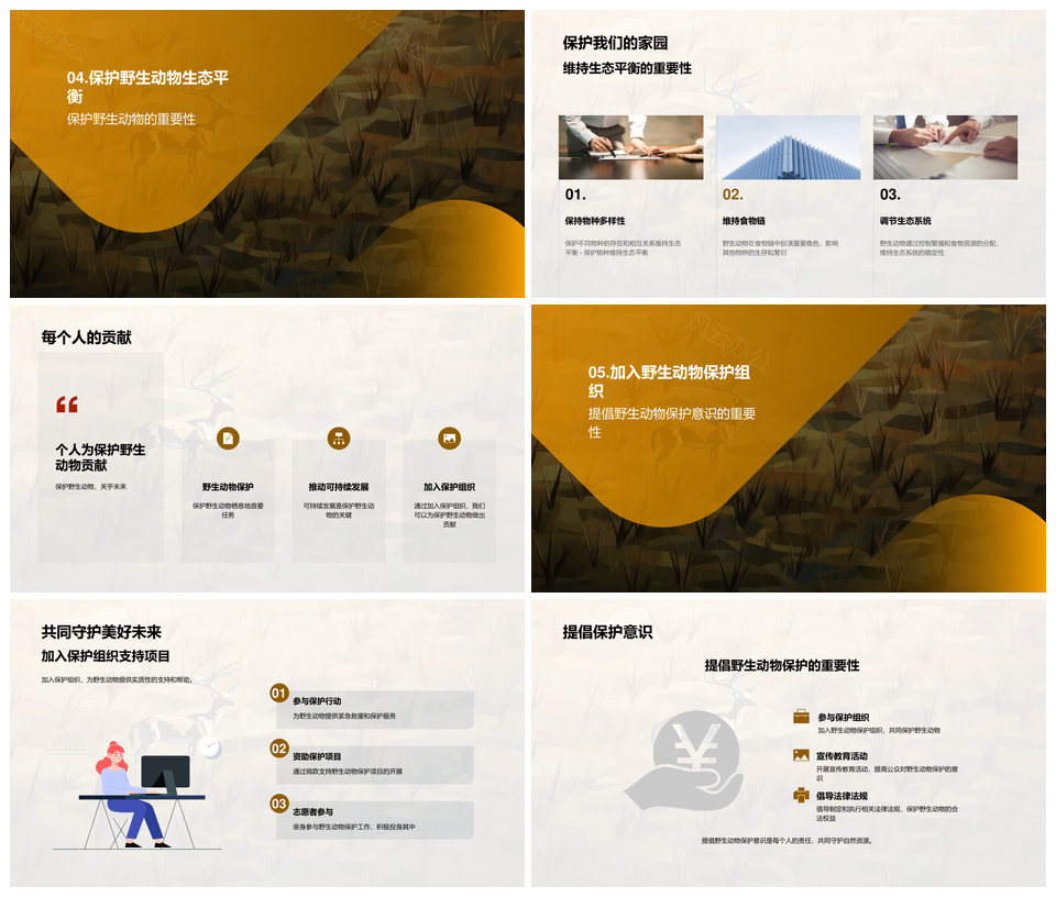 保护野生动物维护生态平衡生物多样性PPT模板