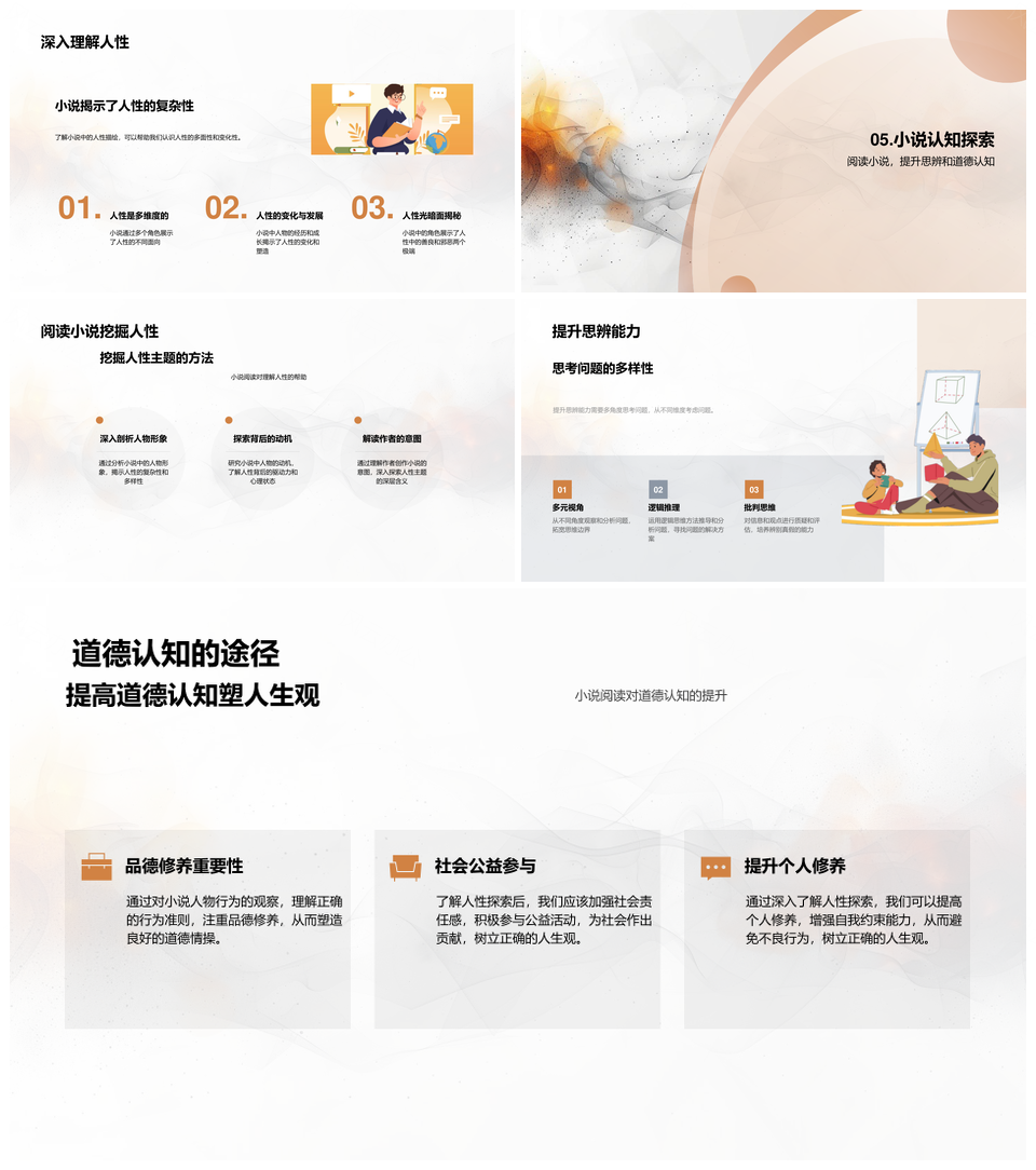 2025小说人性探索道德思辨主题情节镜子PPT模板