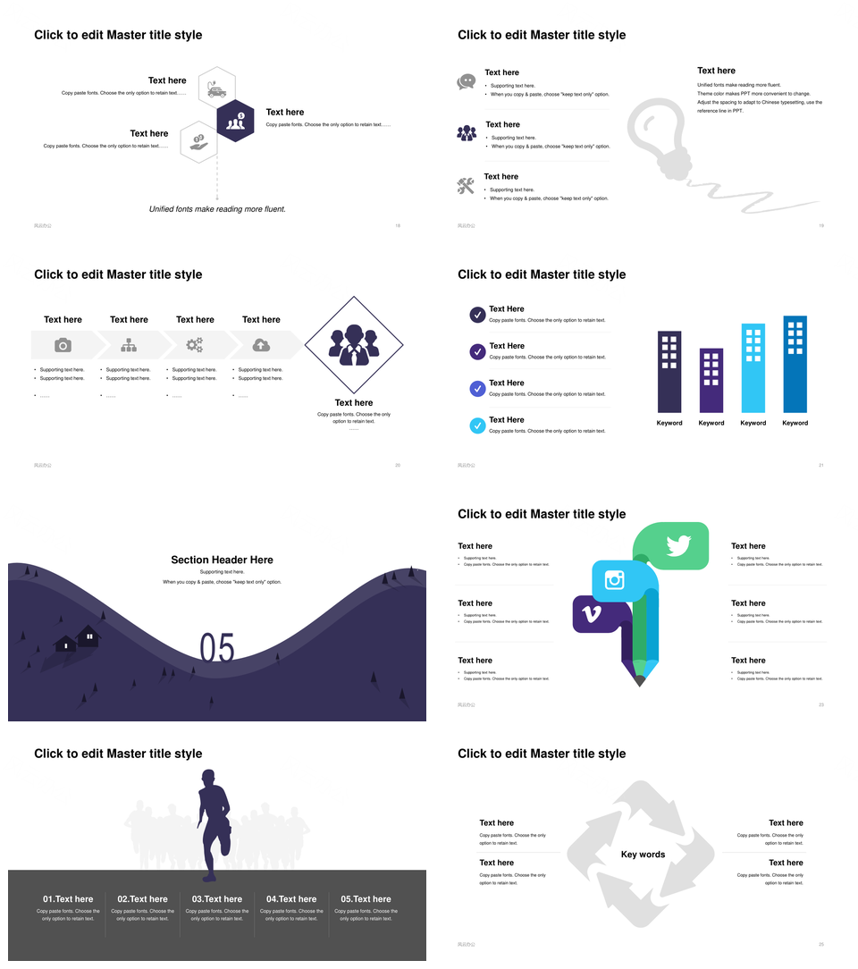 蓝色卡通扁平个性可爱项目总结PPT模板