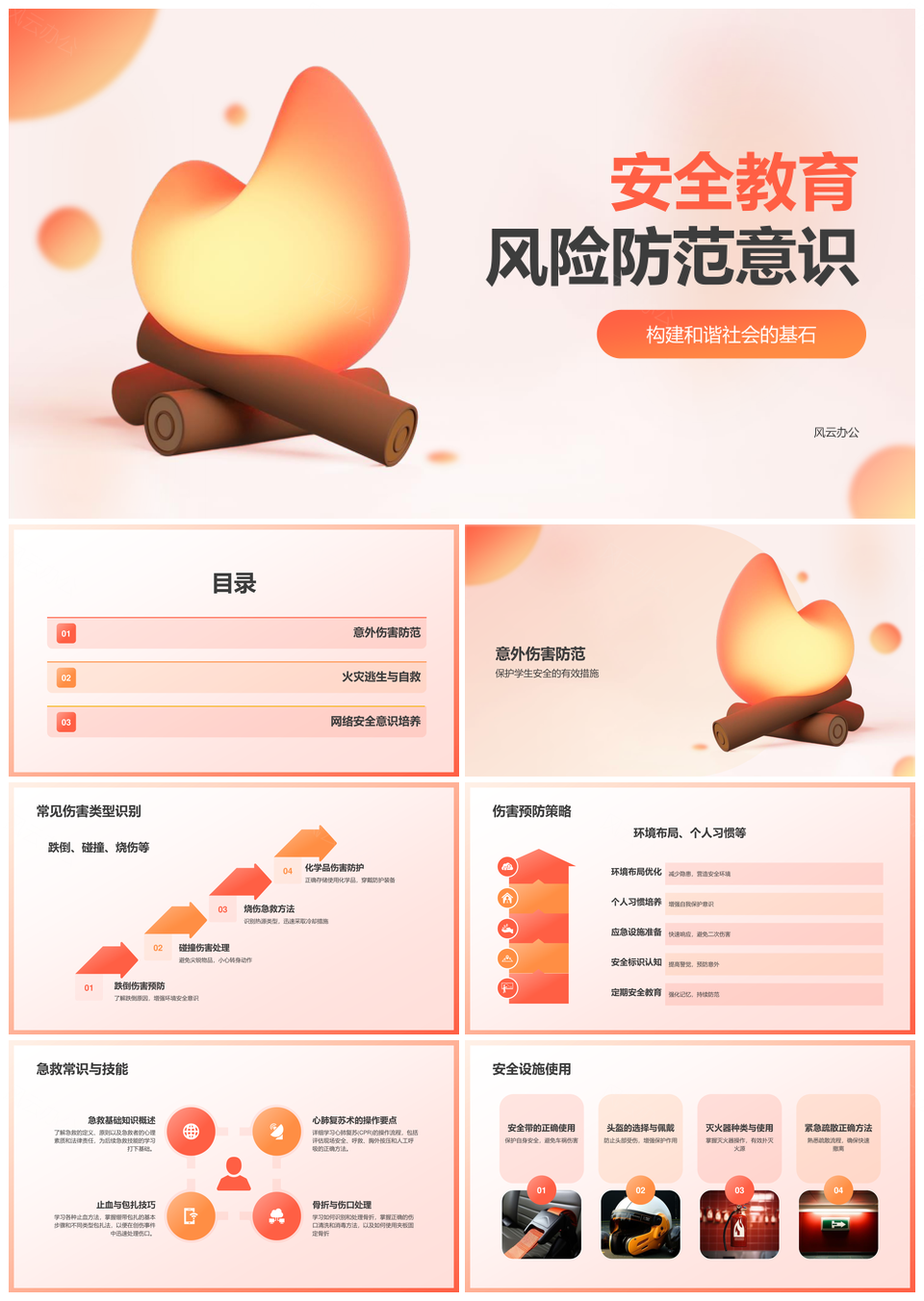 安全风险火灾防范教育培训PPT模板