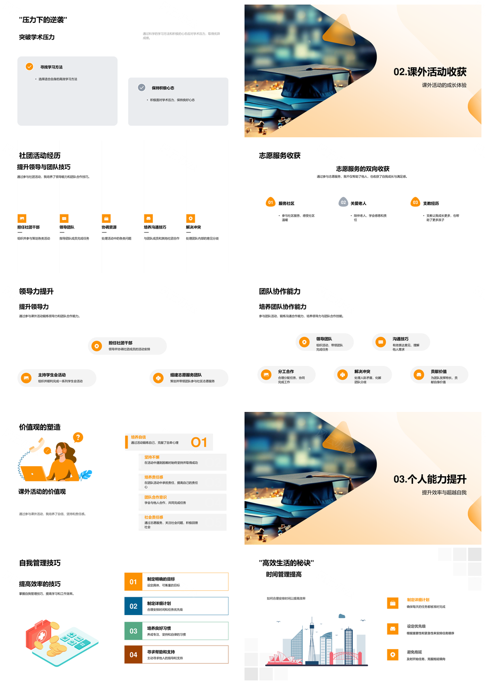 学术挑战专业研究课外领导团队毕业答辩成长PPT模板