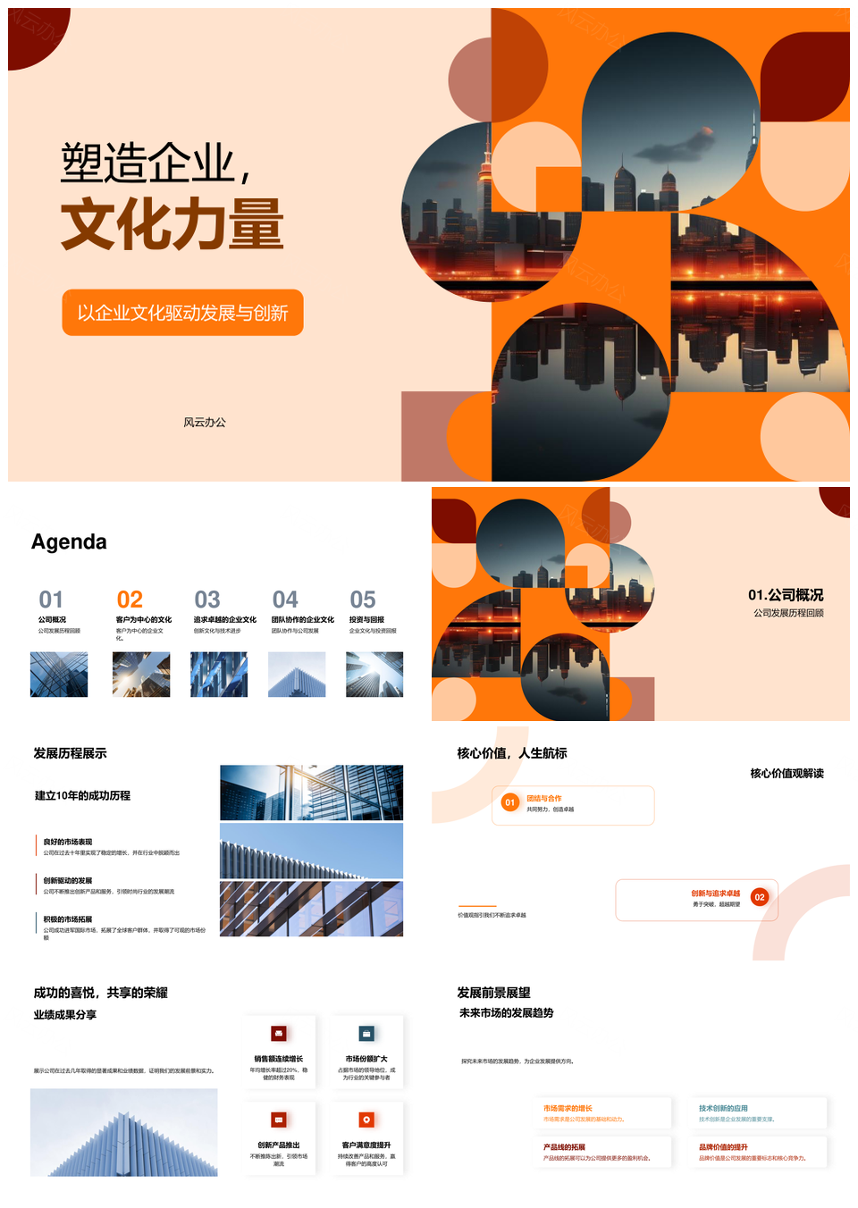 企业文化凝聚发展创新协作赢投资者客户业绩PPT模板