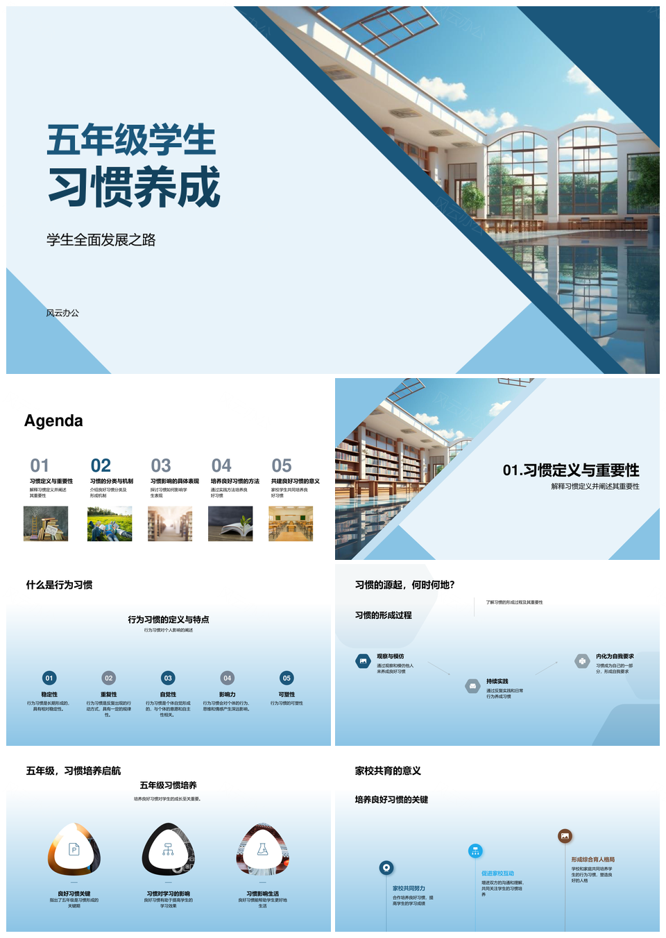 五年级学生家校共育行为习惯促成长PPT模板