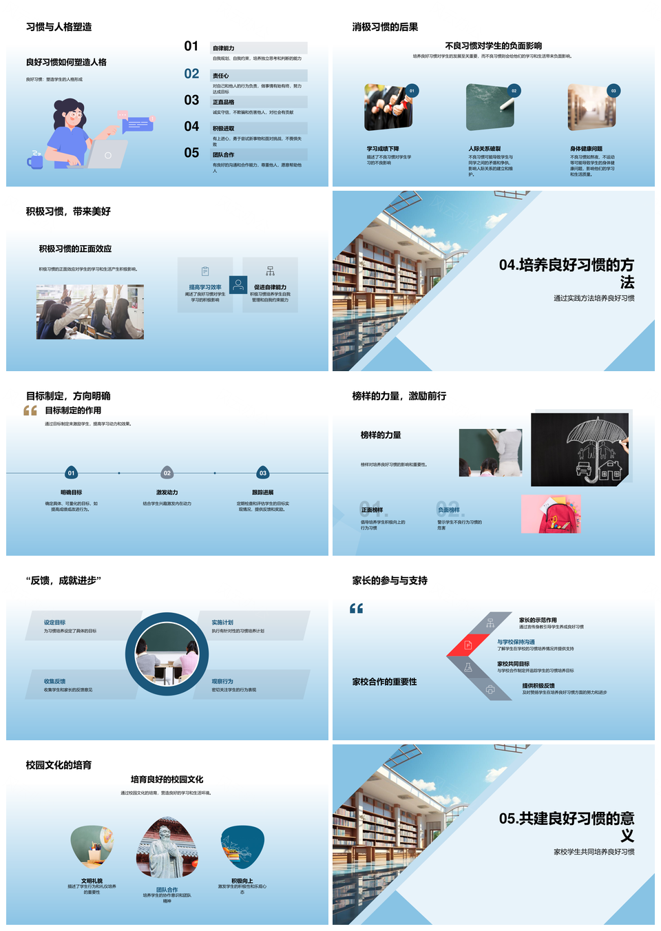 五年级学生家校共育行为习惯促成长PPT模板