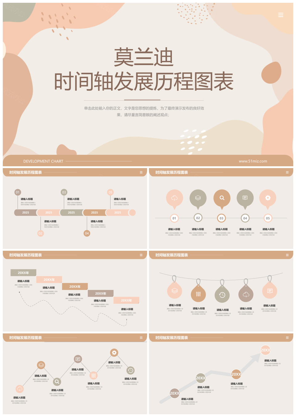 2025莫兰迪发展历程时间轴商务简约PPT图表模板