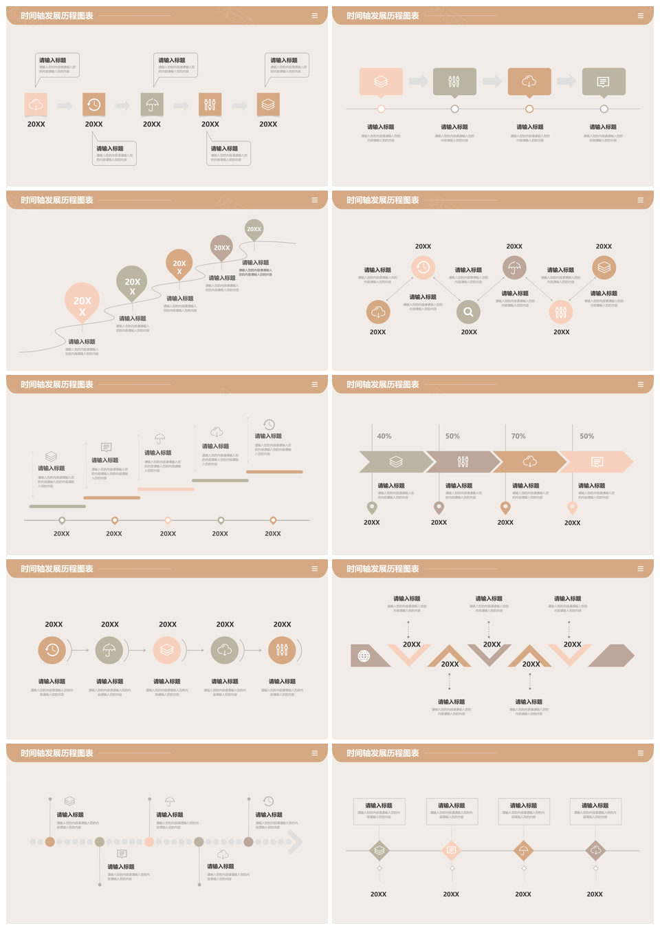 2025莫兰迪发展历程时间轴商务简约PPT图表模板