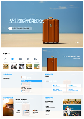 毕业旅行故事相册班会代表日程帽影PPT模板
