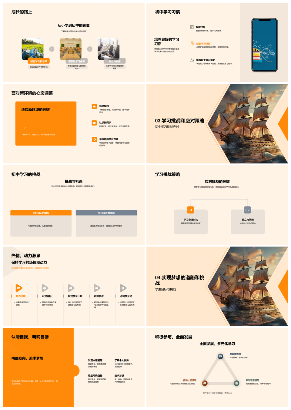 初中启航适应挑战培养习惯规划学业PPT模板