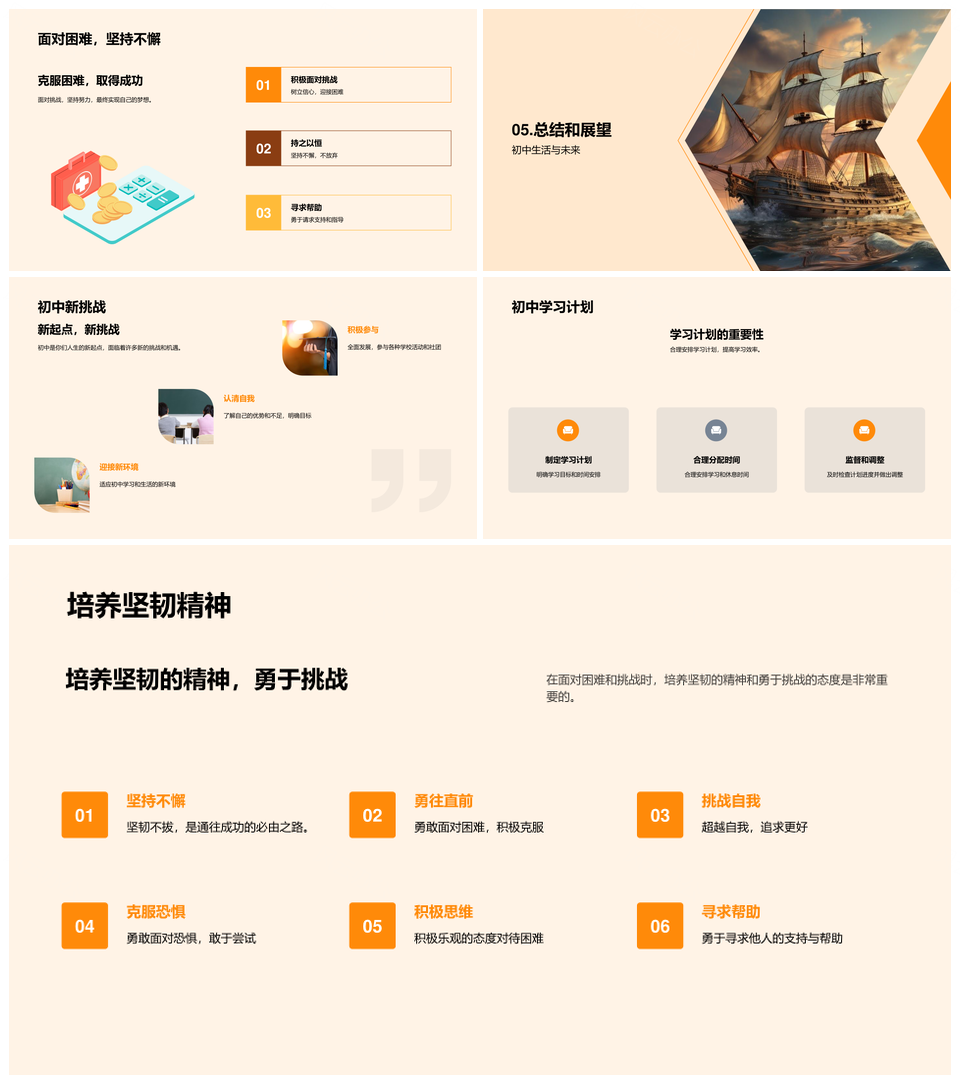 初中启航适应挑战培养习惯规划学业PPT模板