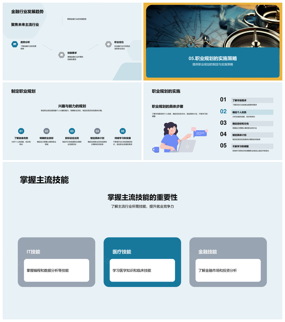 大学生职业规划结合IT医疗市场需求个人优势路线图PPT模板